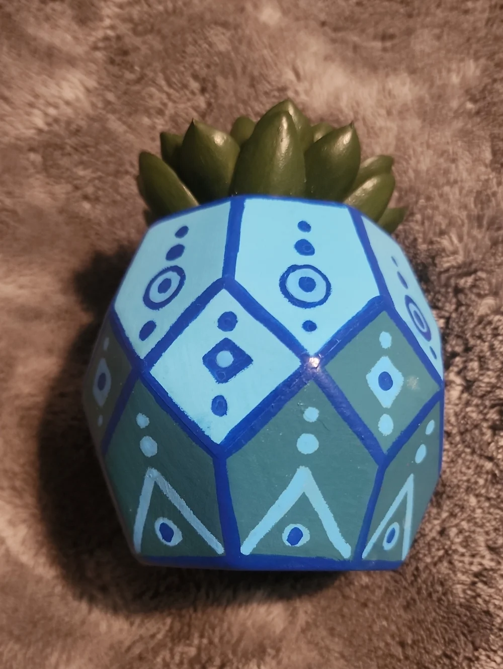 Hand Painted Pot, with fake plant!